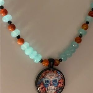 Amazonite Handcrafted Sugar Skull necklace